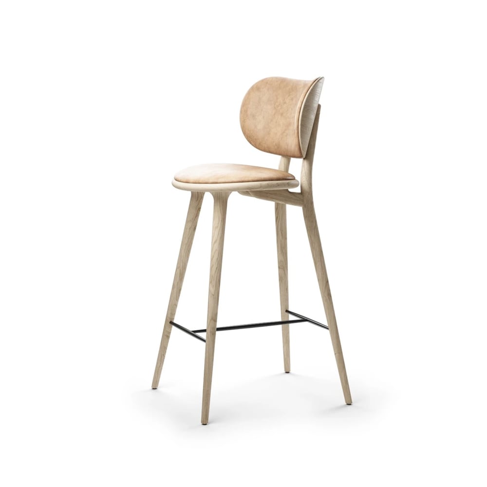 Mater High Stool Backrest barstool high leather natural, matt varnished oak stand