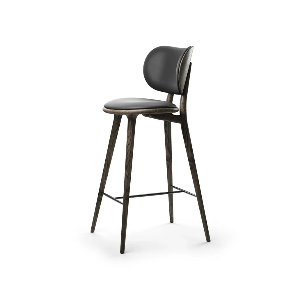 Mater High Stool Backrest barstool low leather black, sirka grey oak stand