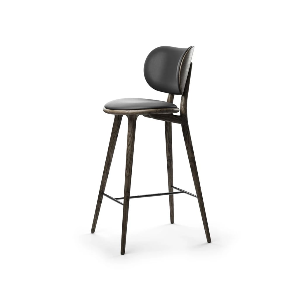 Mater High Stool Backrest barstool low leather black, sirka grey oak stand