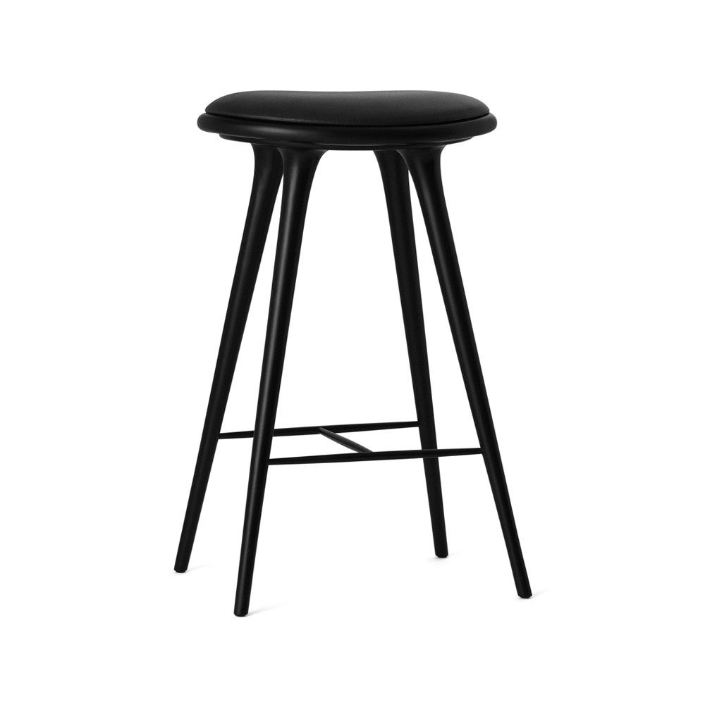 Mater high stool barstool high 74 cm leather black, black stained beech stand