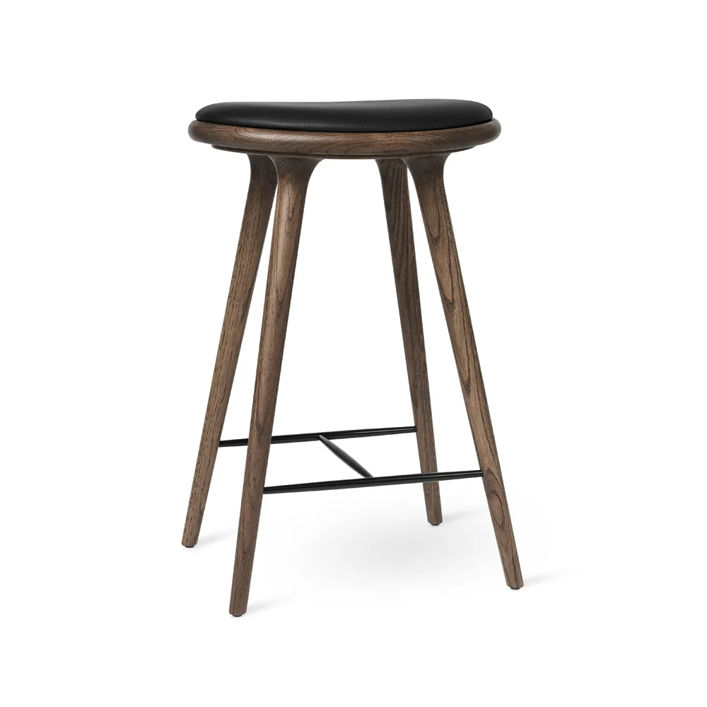 Mater high stool barstool high 74 cm leather black, dark stained beech stand