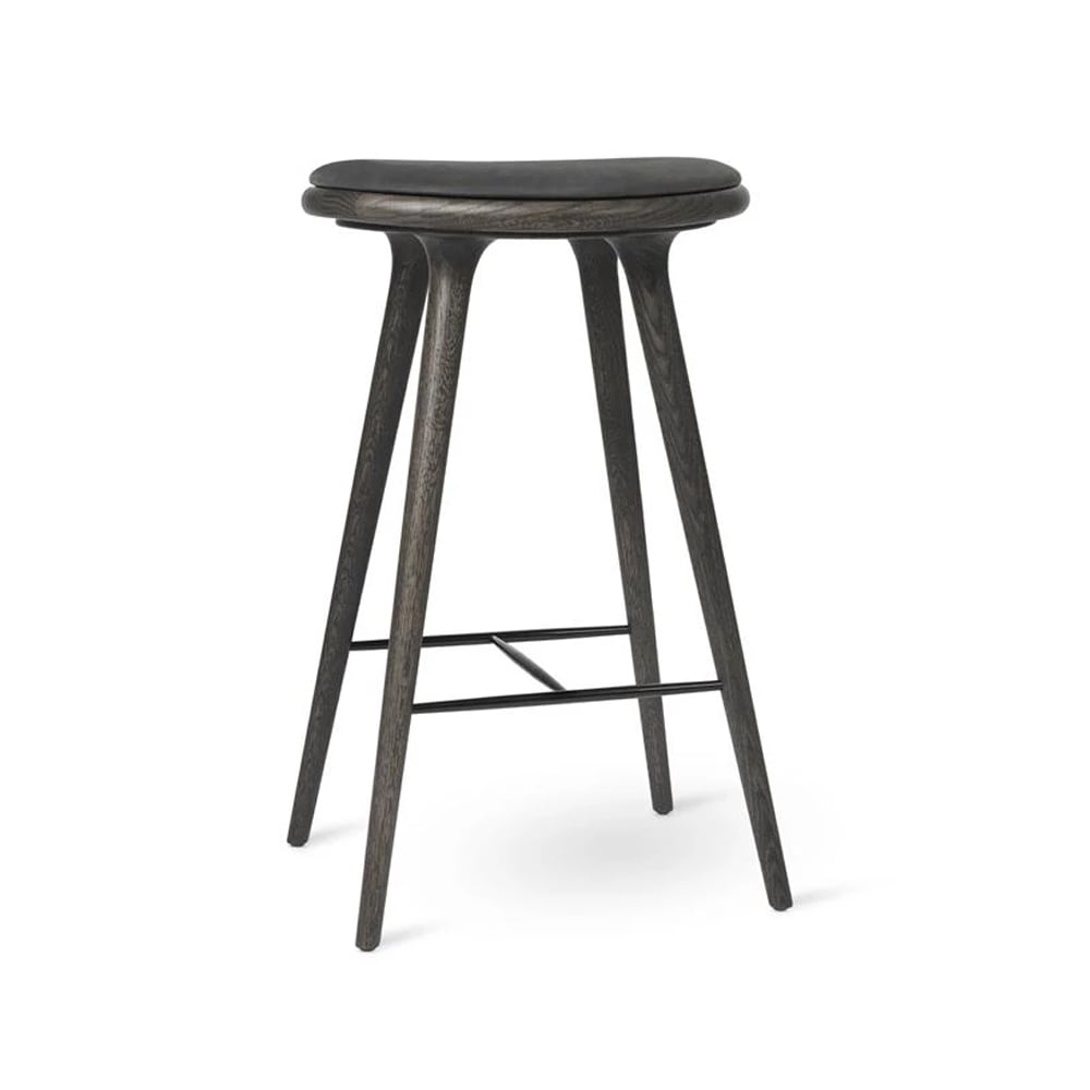 Mater high stool barstool high 74 cm leather black, sirka grey oak stand