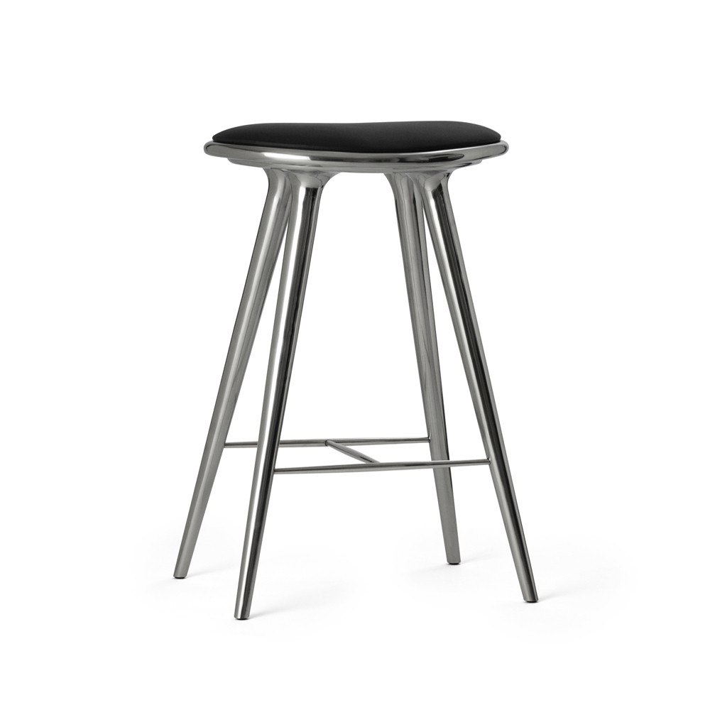 Mater high stool barstool low 69 cm leather black, aluminium stand