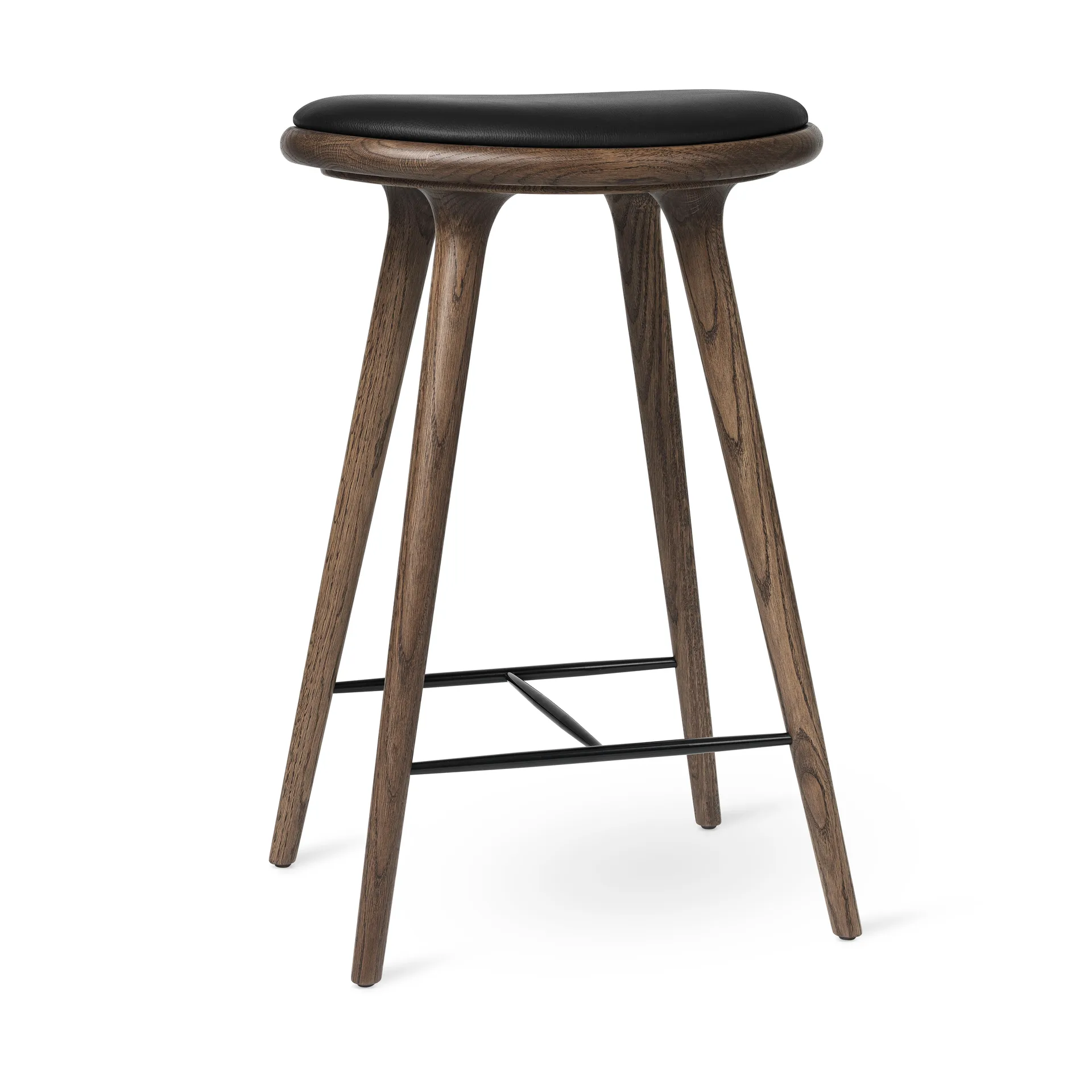 Mater high stool barstool low 69 cm, leather black, brown stained beech stand Mater