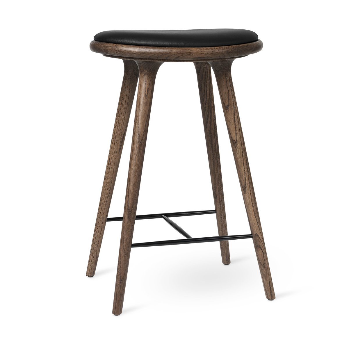 Mater Mater high stool barstool low 69 cm leather black, brown stained beech stand