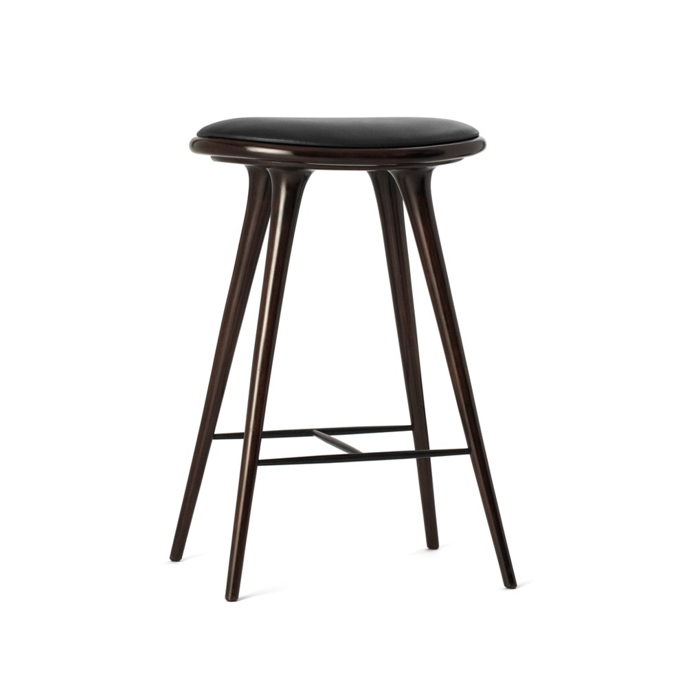 Mater high stool barstool low 69 cm leather black, brown stained beech stand