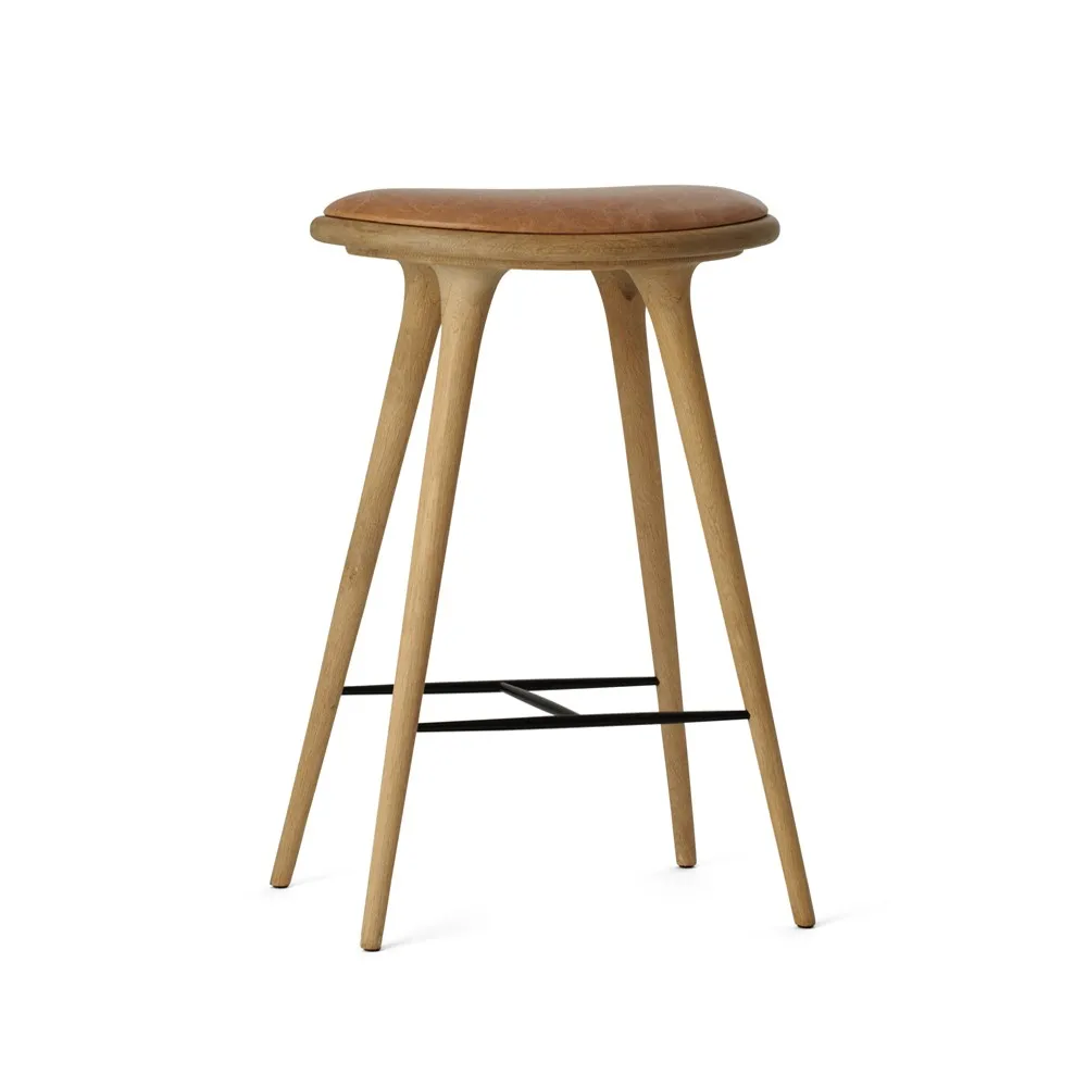 Mater high stool barstool low 69 cm, leather natural, soap-finished oak stand Mater