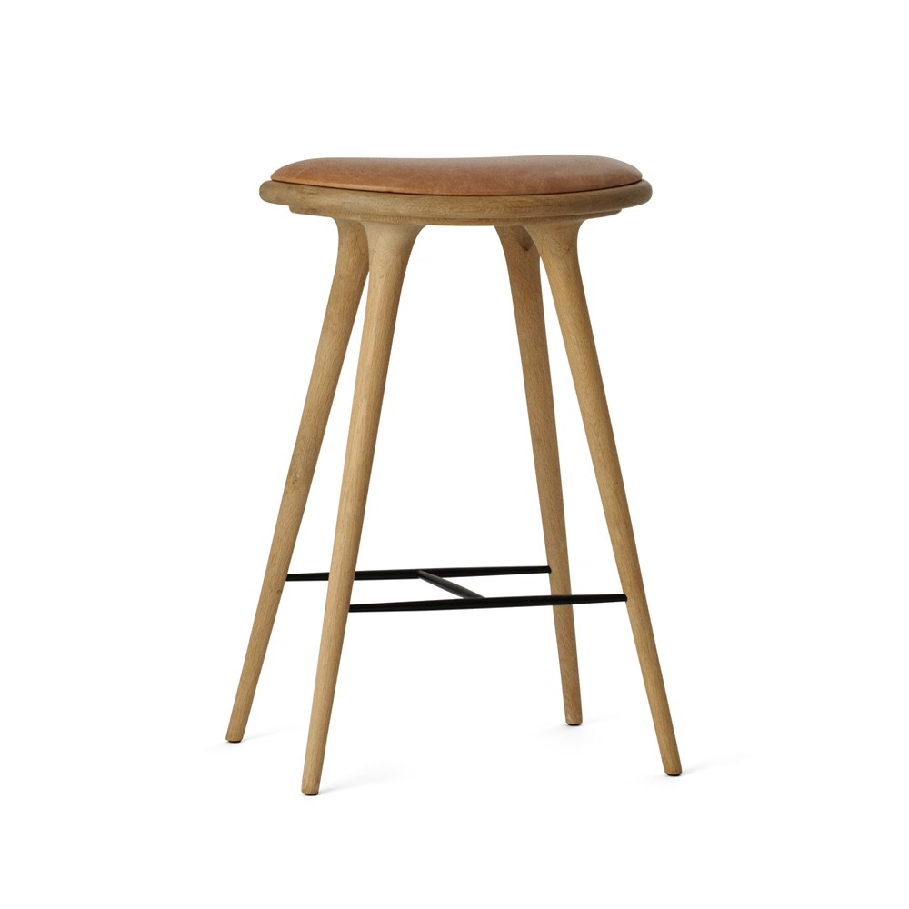 Mater high stool barstool low 69 cm leather natural, soap-finished oak stand