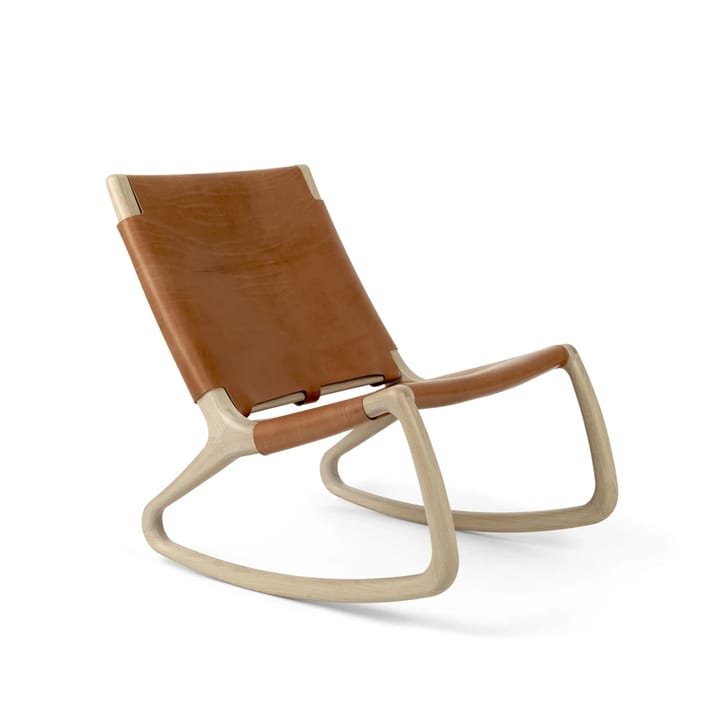 Rocker swinging chair - leather whiskey, matt varnished oak stand - Mater