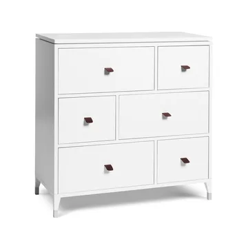 Abisko chest of drawers - white, 6 drawers, strap in elk leather - Mavis