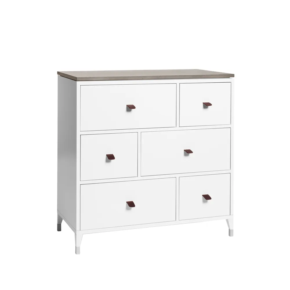 Abisko chest of drawers, white, concrete top, 6 drawers Mavis