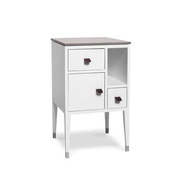 Abisko high leg bedside table - white, concrete top, handle brown elk leather - Mavis