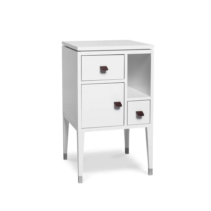 Abisko high leg bedside table - white, handle in brown elk leather cm - Mavis