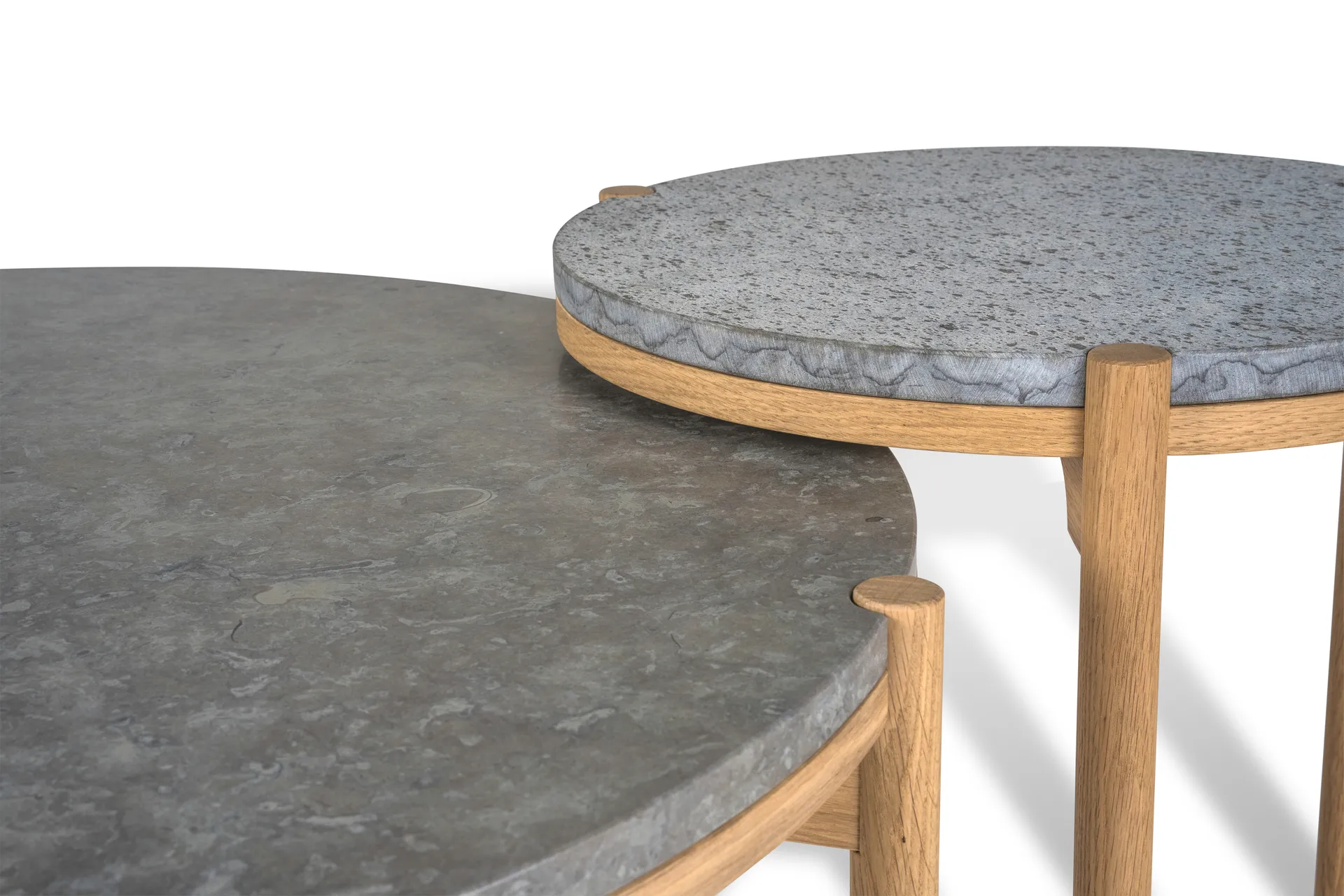 Dondo coffee table white pigmented oak Ø80 cm, Honed limestone Mavis