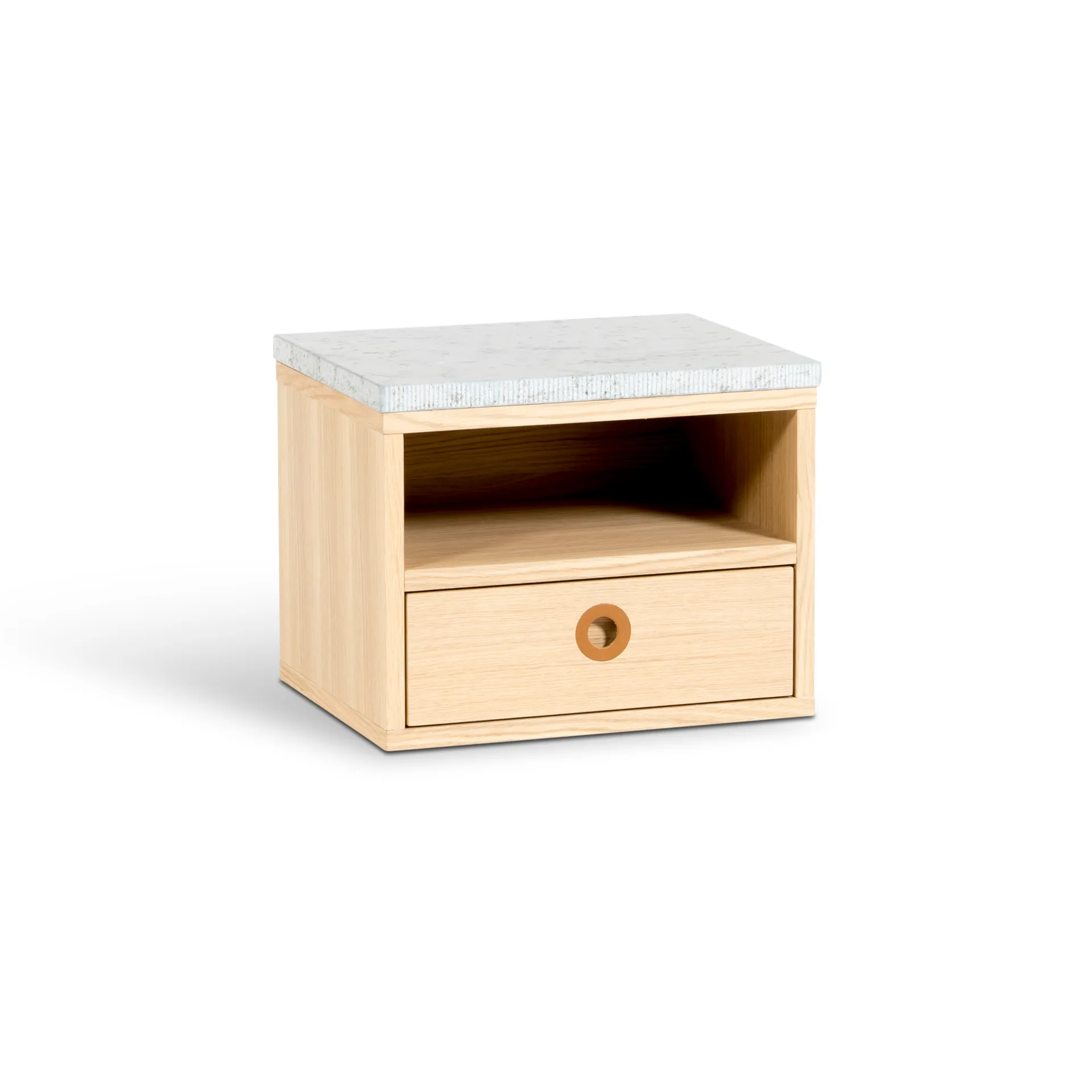 Höllviken bedside table wall-mounted, oak white pigment, limestone top, 1 drawer Mavis