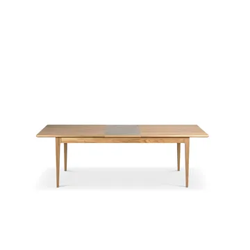 Höllviken dining table - Oak white pigmented matte lacquer-1 insert-limestone ø 50 cm - Mavis