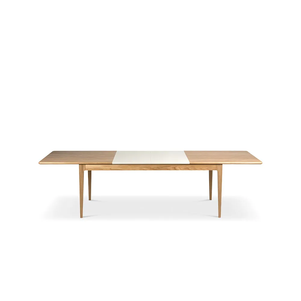 Höllviken dining table, oak white-pigmented matte lacquer, 2 leaves, beige MDF á 50 cm Mavis