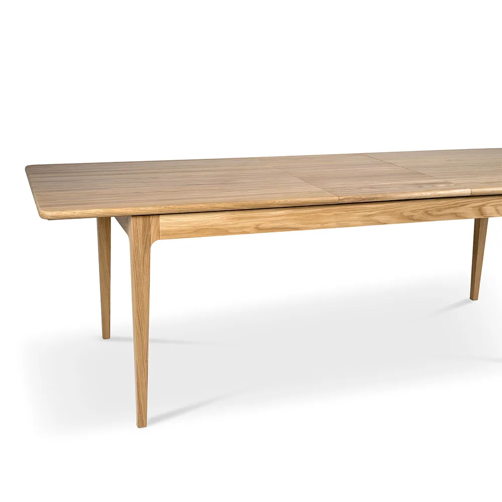 Höllviken dining table, oak white pigmented matte lacquer, 2 leaves, limestone Ø 50 cm Mavis