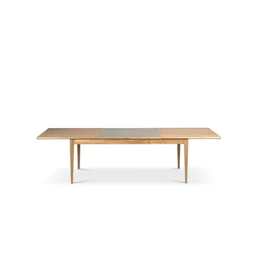 Höllviken dining table - oak white pigmented matte lacquer, 2 leaves, limestone Ø 50 cm - Mavis