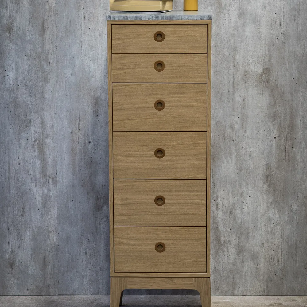 Höllviken Narrow chest of drawers, oak whitepigment, 6 drawers Mavis