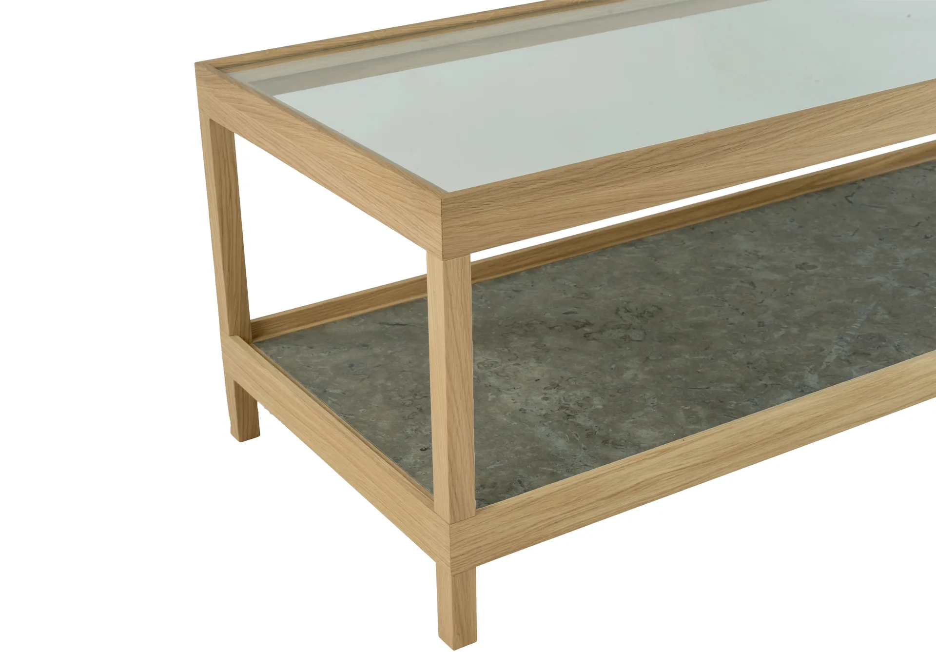 Ima coffee table 125x50 cm, White pigmented matt-lacquered oak, limestone Mavis