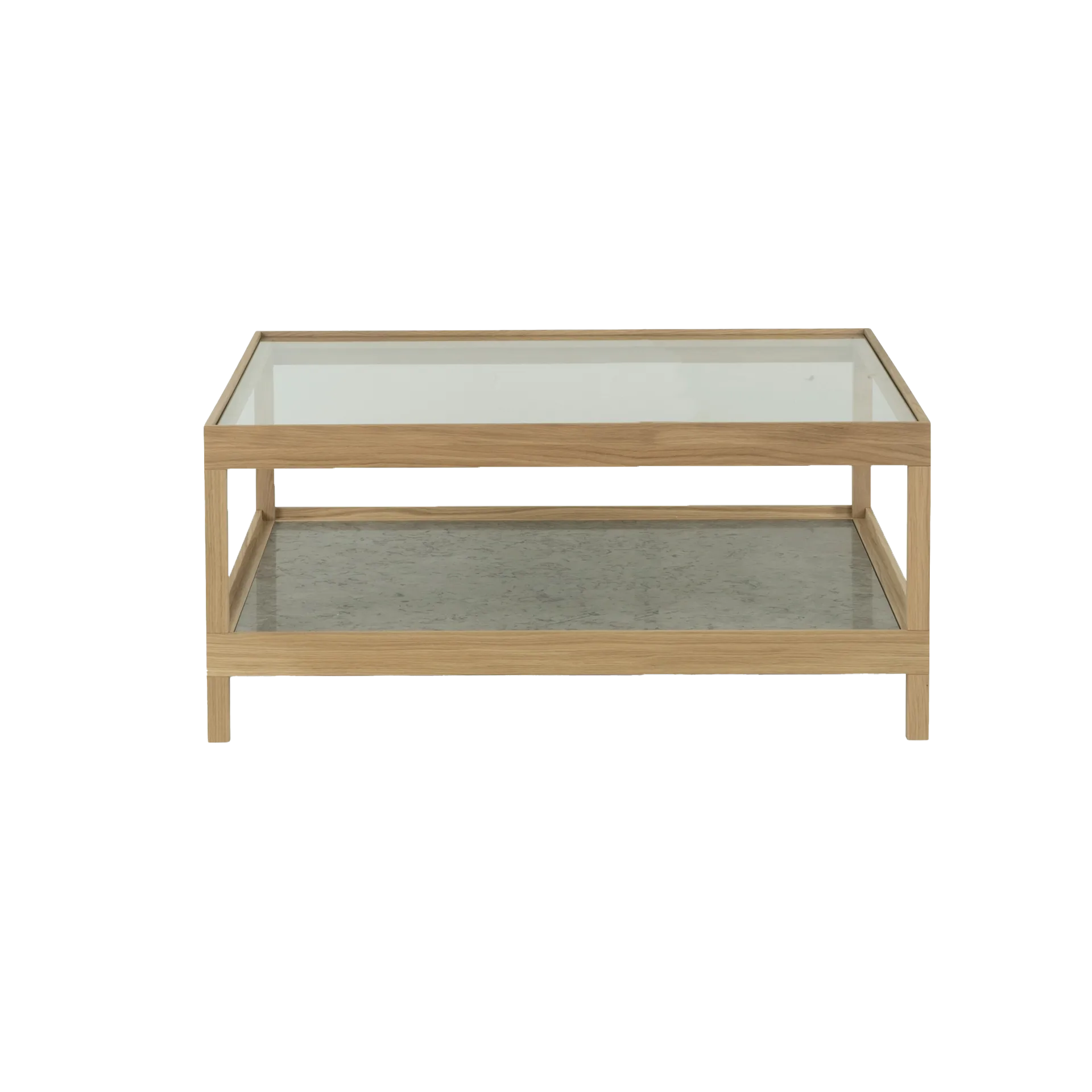 Ima coffee table 90x90 cm, White pigmented, matte lacquered oak, limestone Mavis