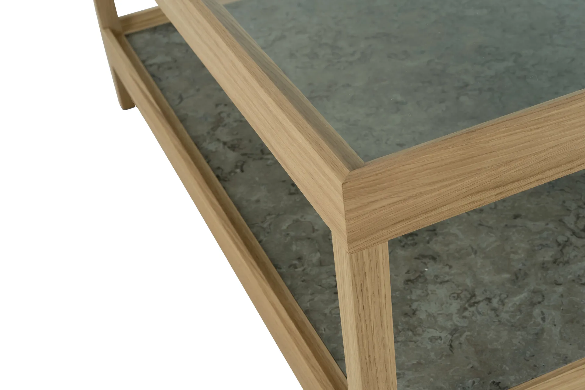 Ima coffee table 90x90 cm, White pigmented, matte lacquered oak, limestone Mavis
