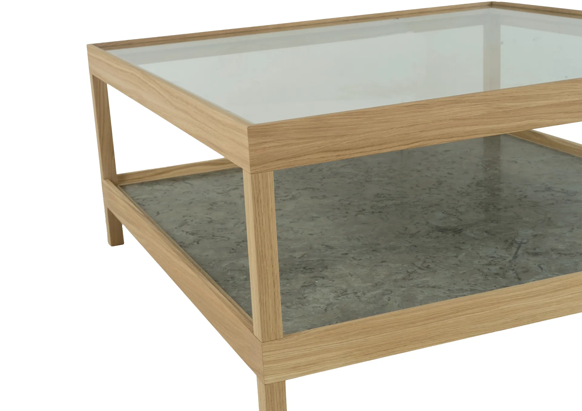Ima coffee table 90x90 cm, White pigmented, matte lacquered oak, limestone Mavis