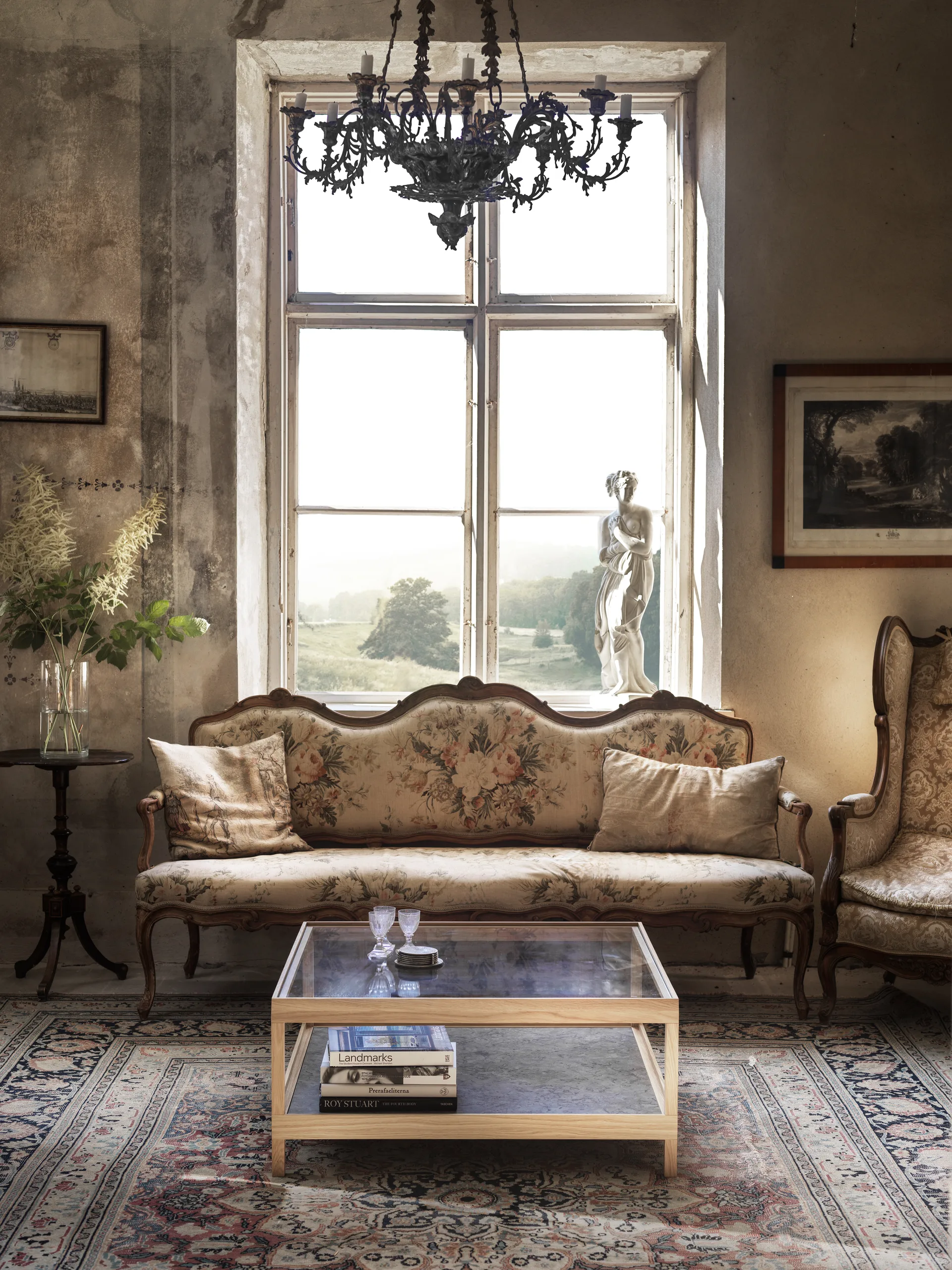 Ima coffee table 90x90 cm, White pigmented, matte lacquered oak, limestone Mavis