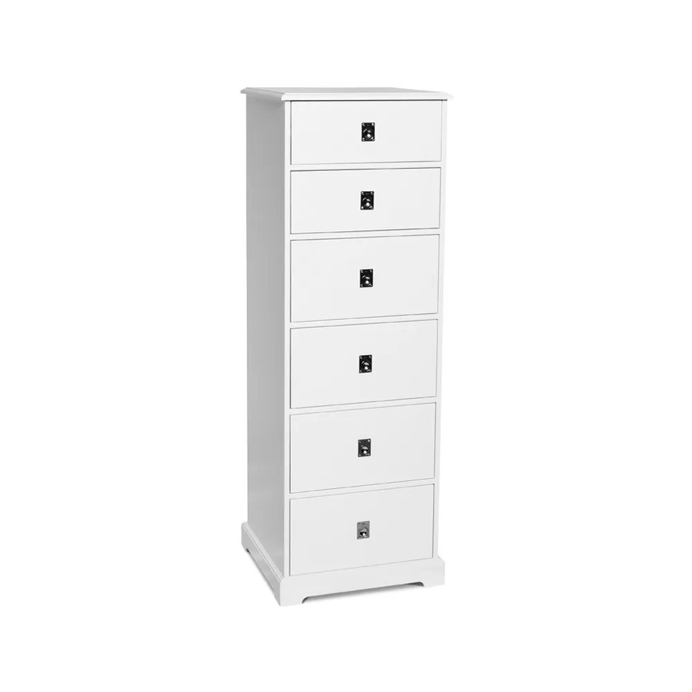 Smögen chest of drawers, white, 6 drawers narrow, chrome Mavis