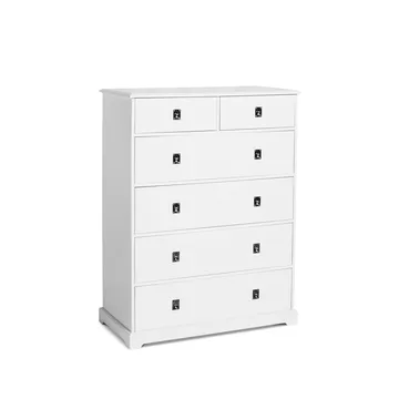 Smögen chest of drawers - white, 6 drawers wide, chrome - Mavis