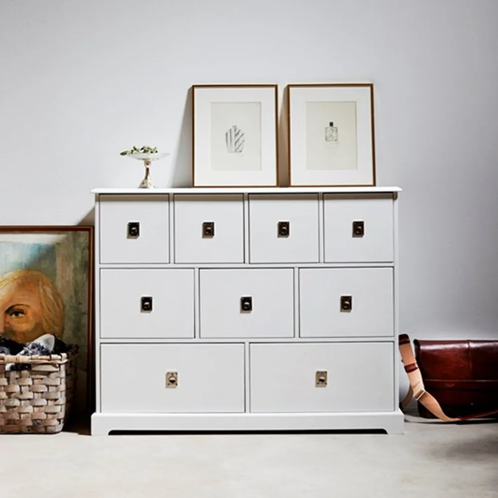 Smögen chest of drawers, white, 9 drawers, chrome Mavis