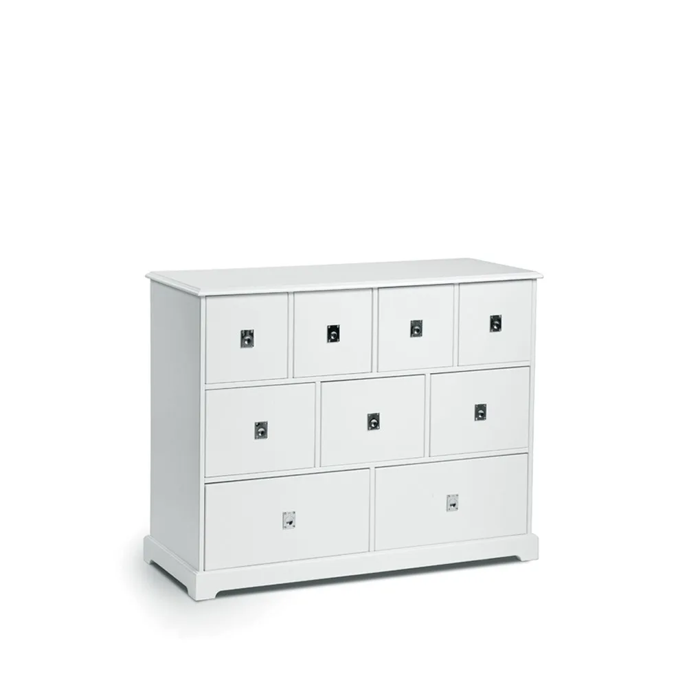 Smögen chest of drawers, white, 9 drawers, chrome Mavis
