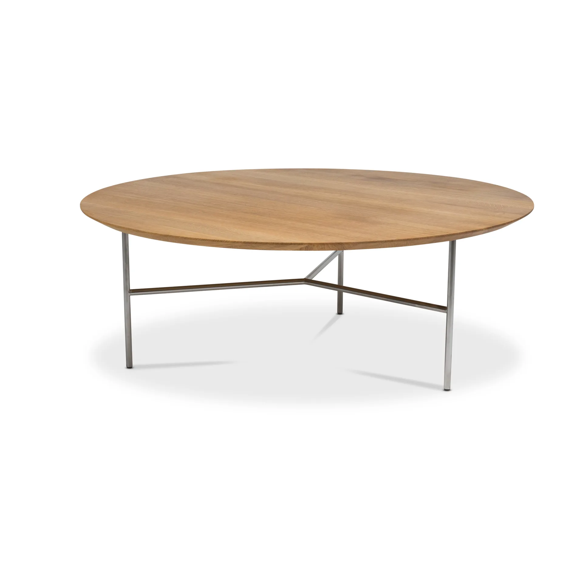 Tribeca coffee table, oak oil rustic, satin chrome legs, ø110 Mavis