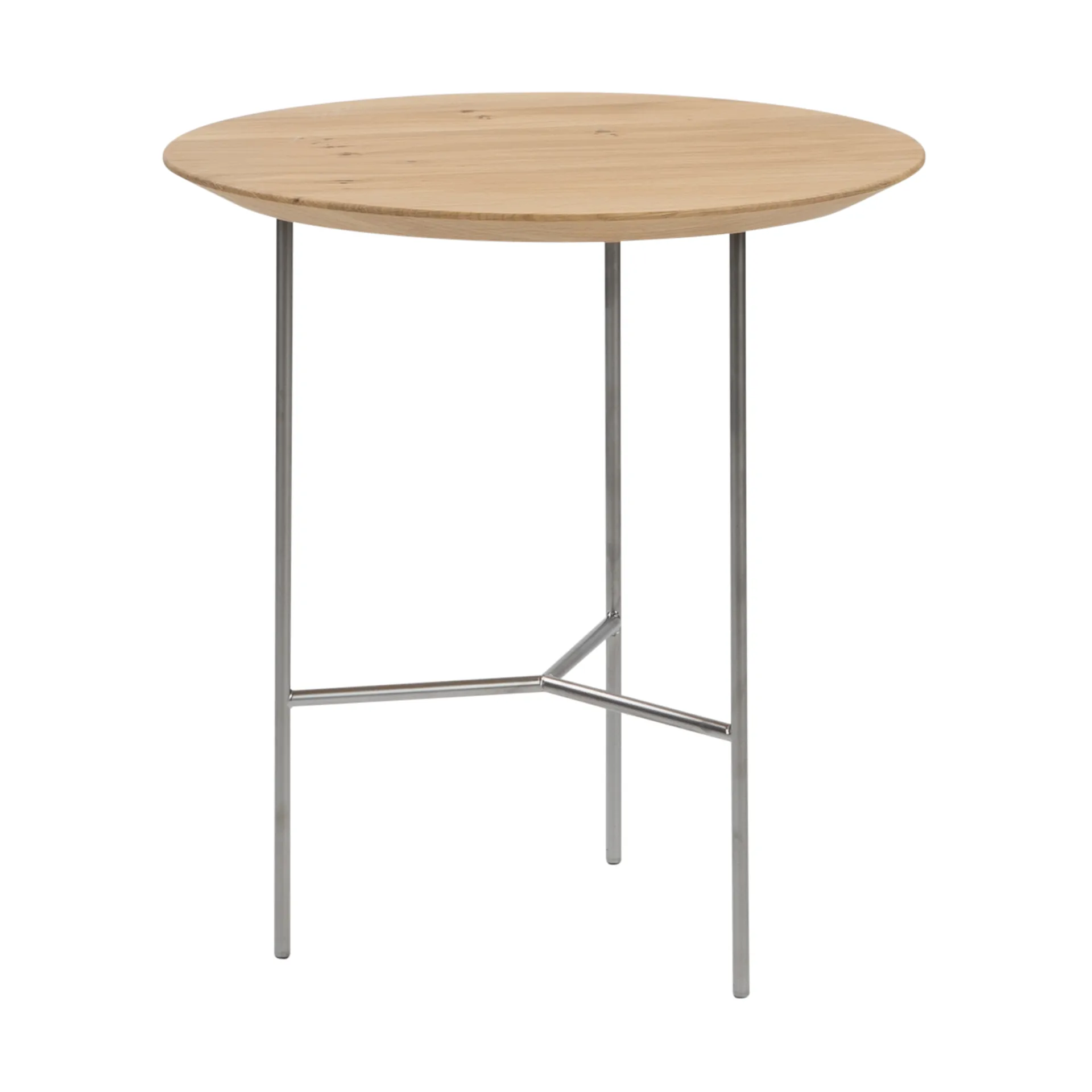Tribeca side table, oak lacquer, satin chrome legs, ø47 cm Mavis