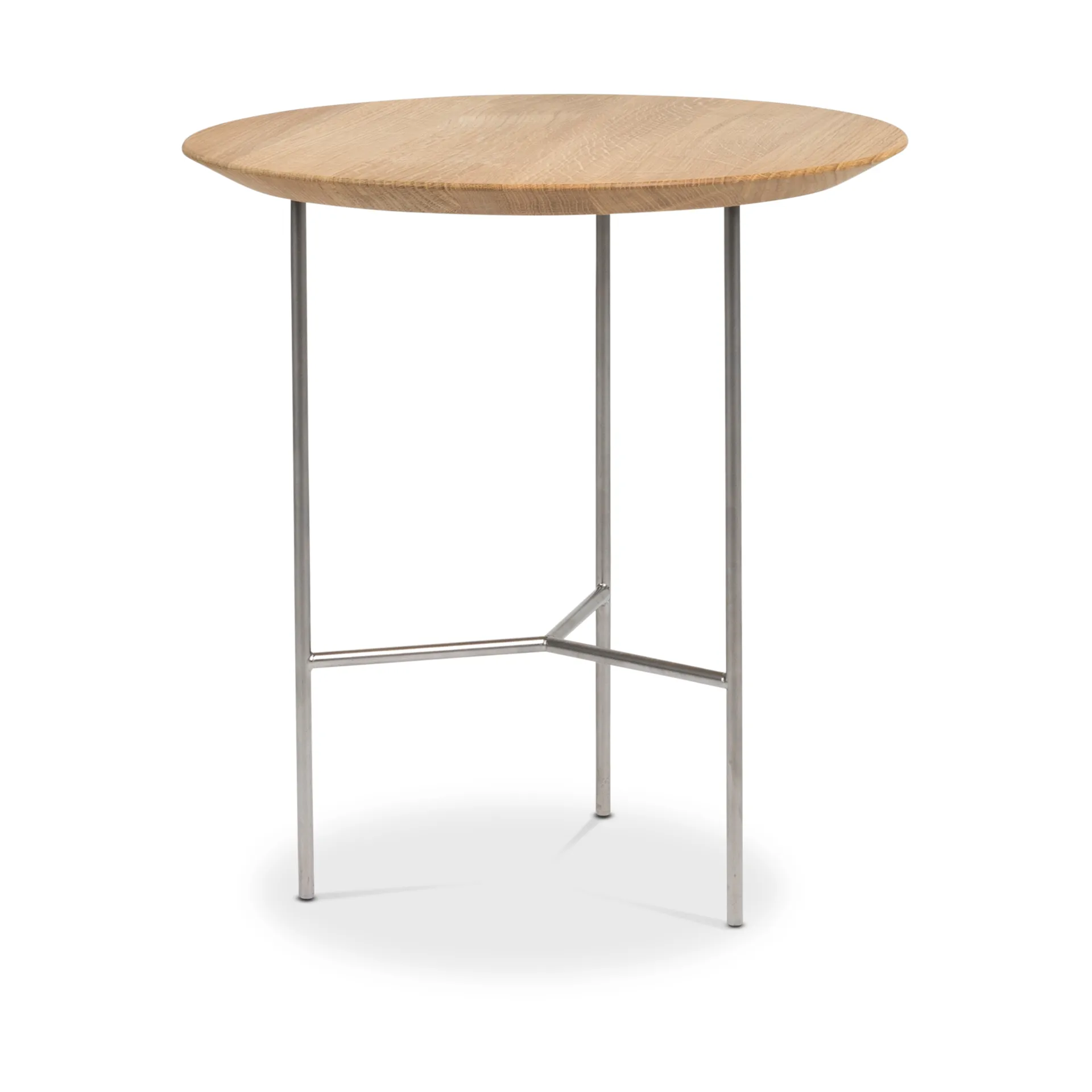 Tribeca side table, oak oil rustic, satin-chromed legs, ø47 cm Mavis
