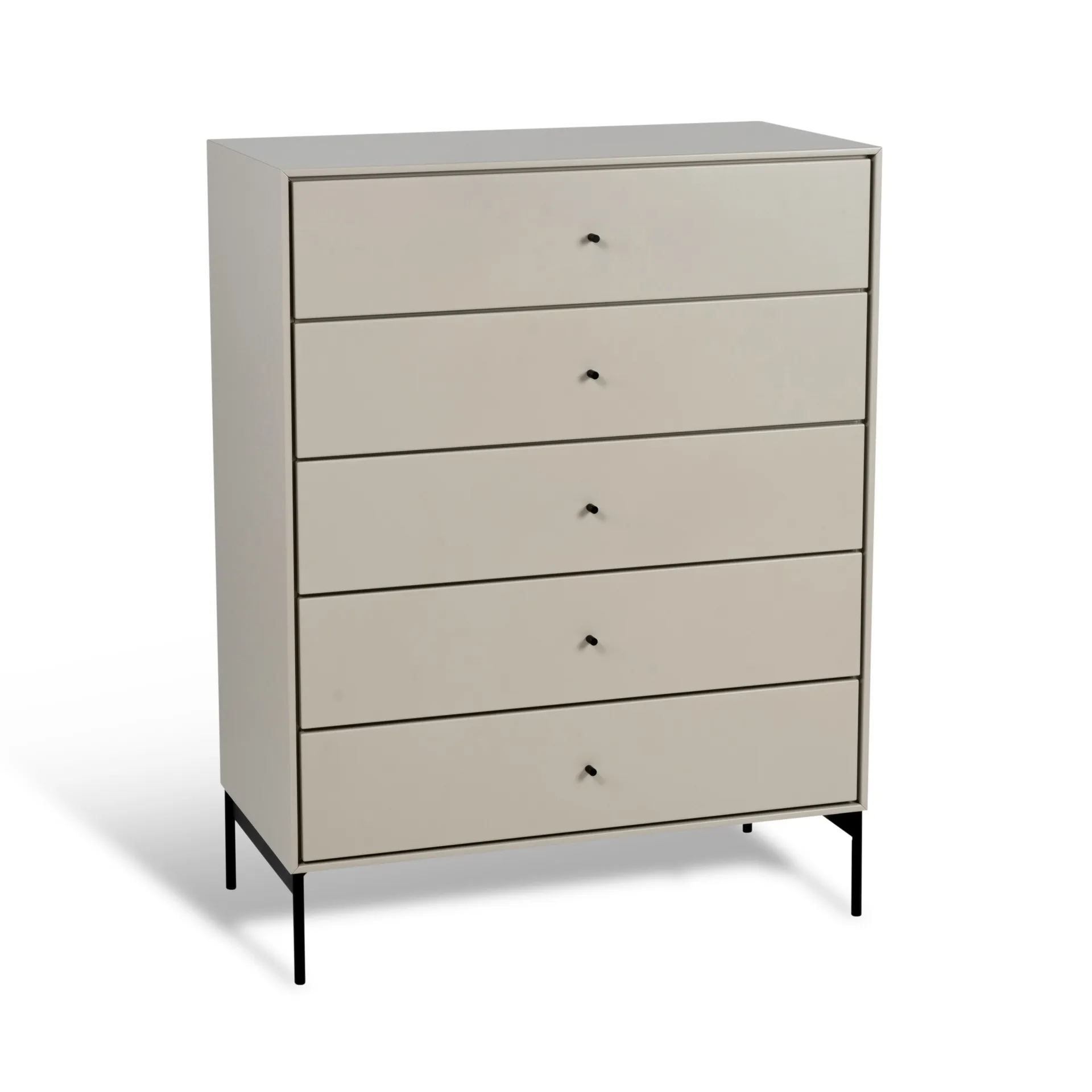 Volt chest of 5 drawers beige, Details in black Mavis