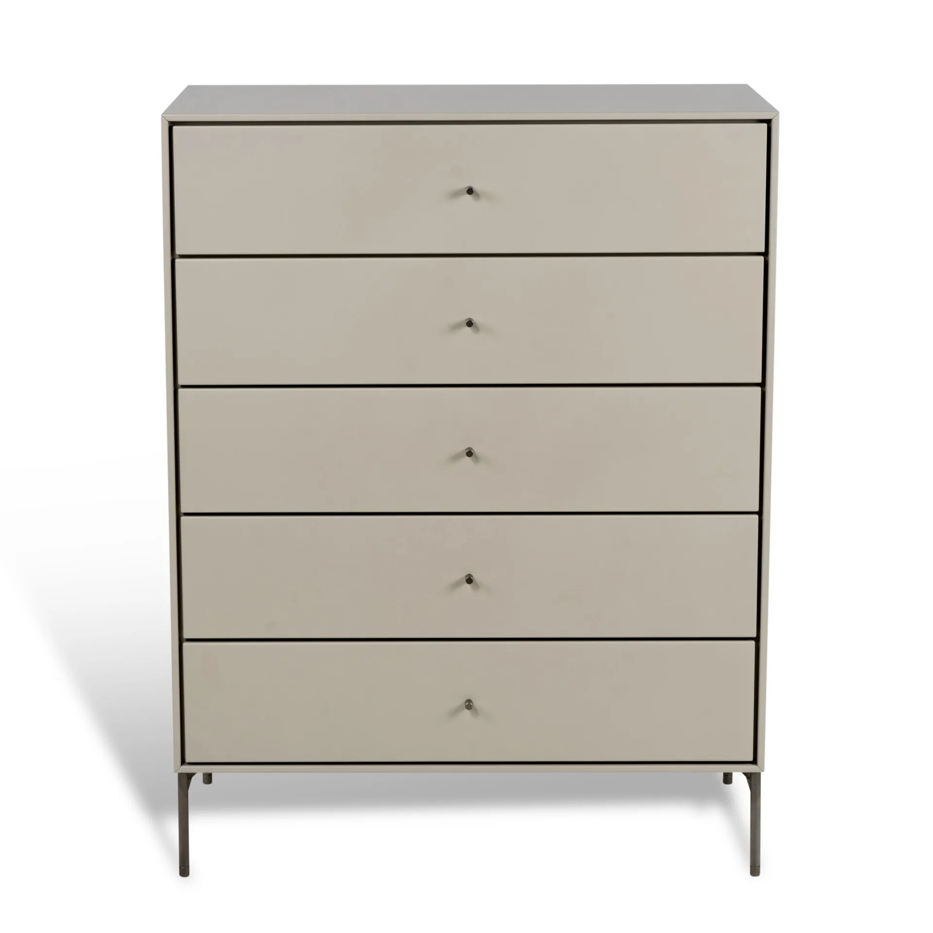 Volt chest of 5 drawers beige, Details in stainless steel Mavis