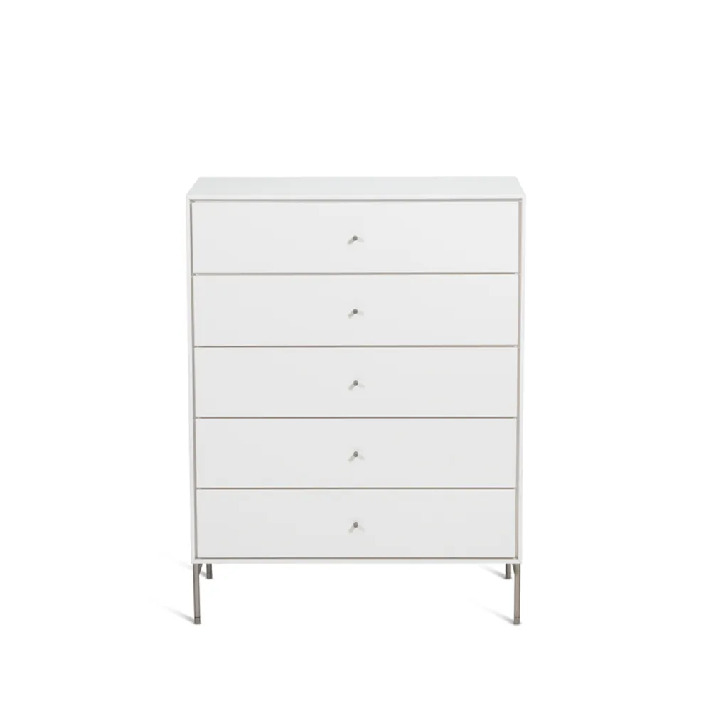 Volt chest of 5 drawers white, Details in stainless steel Mavis