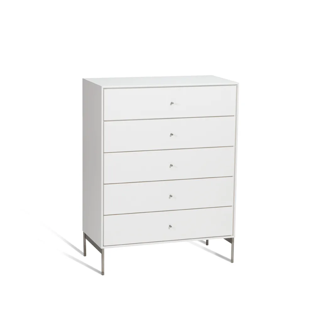 Volt chest of 5 drawers white, Details in stainless steel Mavis