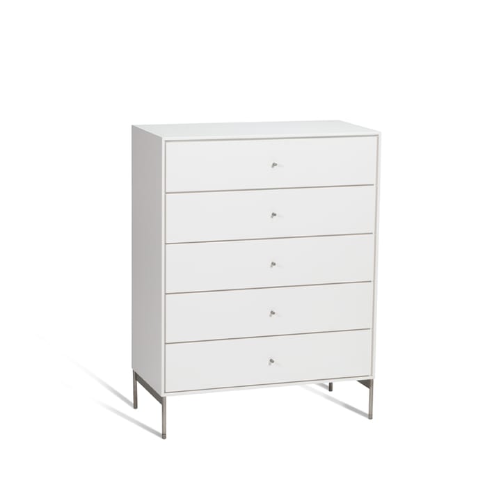 Volt chest of 5 drawers white, Details in stainless steel Mavis