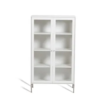 Volt display cabinet 130 cm white lacquer - Details in stainless steel - Mavis