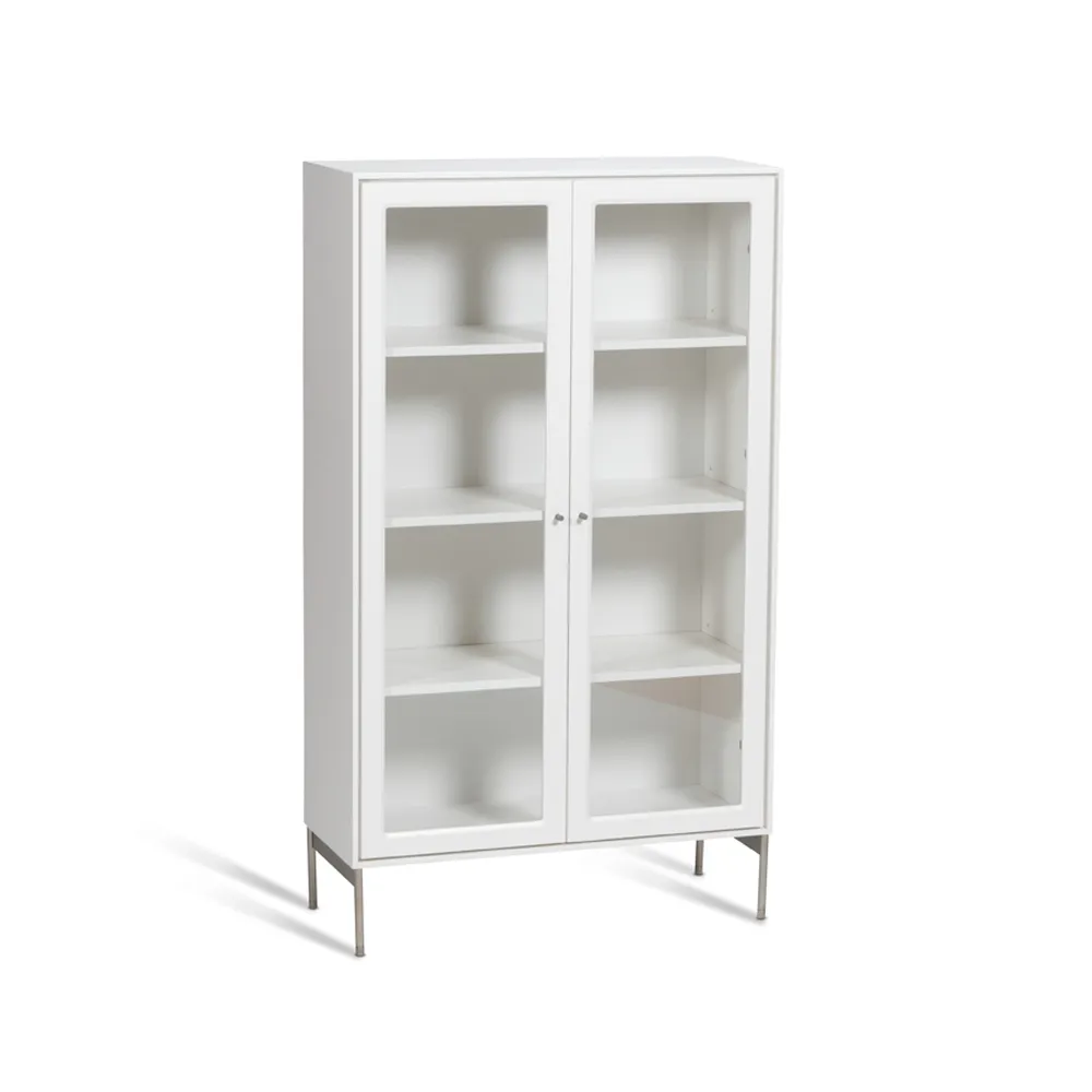 Volt display cabinet 130 cm white lacquer, Details in stainless steel Mavis