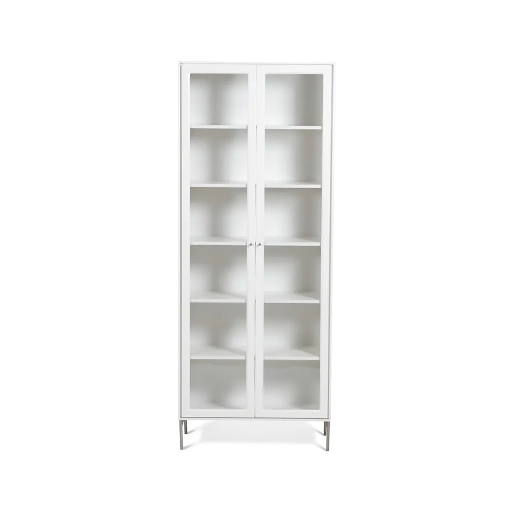 Volt display cabinet 190 cm white lacquer, Details in stainless steel Mavis