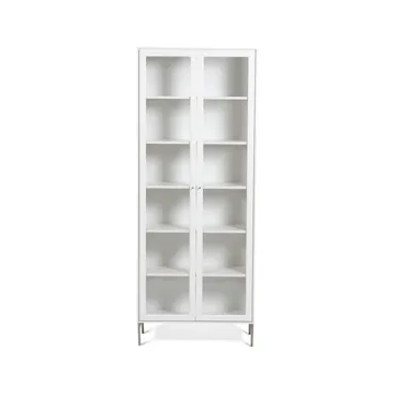 Volt display cabinet 190 cm white lacquer - Details in stainless steel - Mavis