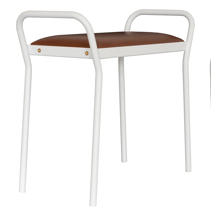 Around stool - White with vintage cognac leather - Maze