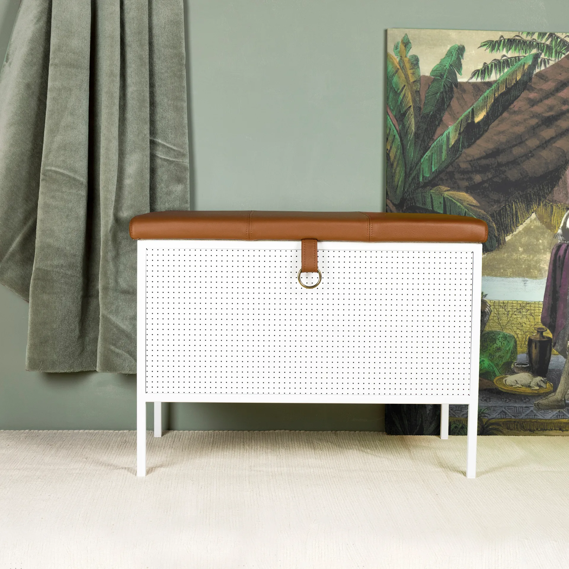 Frank storage bench, White-Cognac Maze
