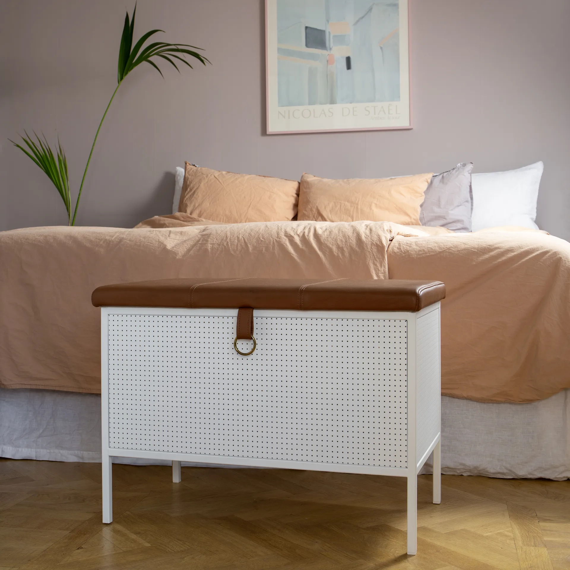 Frank storage bench, White-Cognac Maze