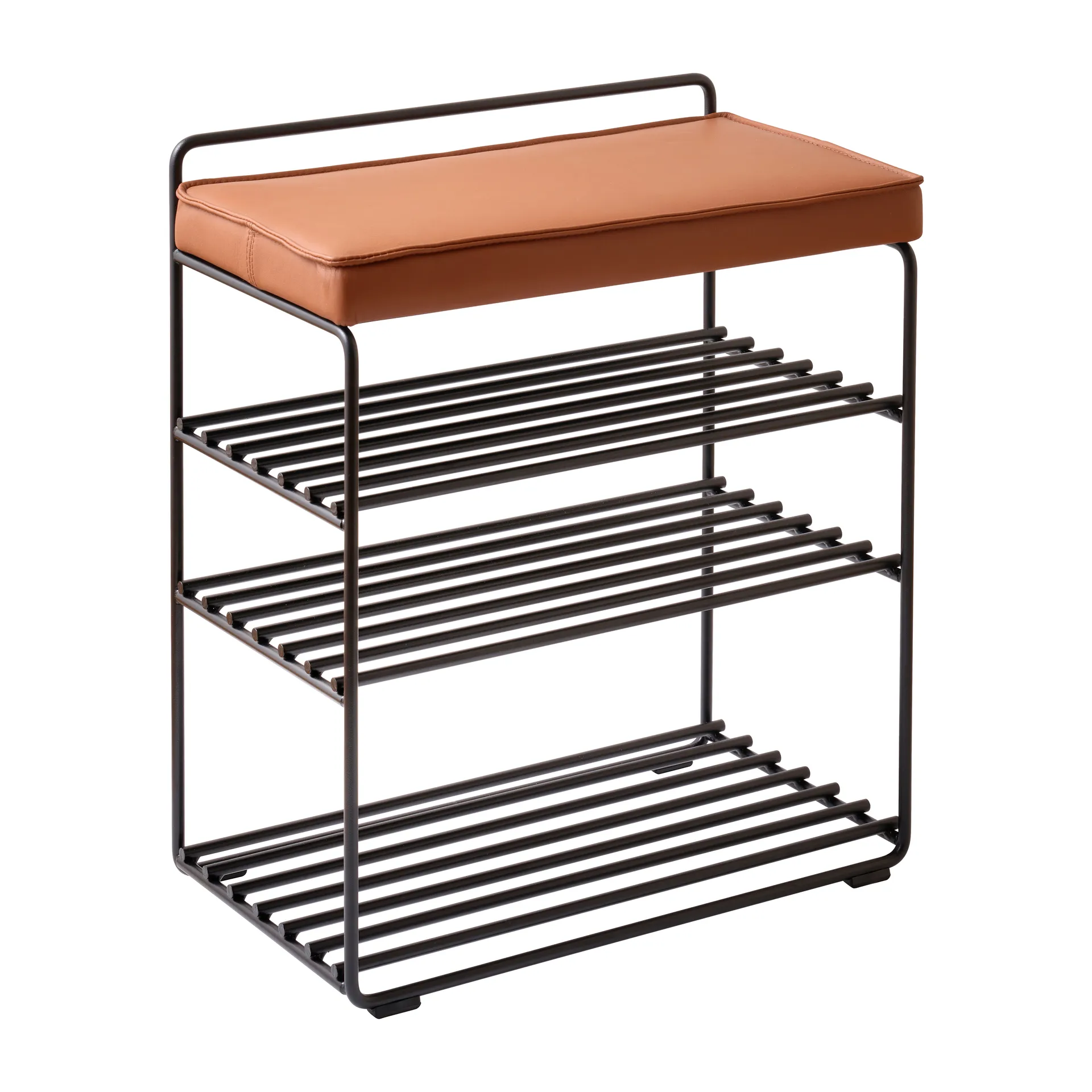 Lower East Seat shelf-stool 50x28x58 cm, Black-cognac leather Maze