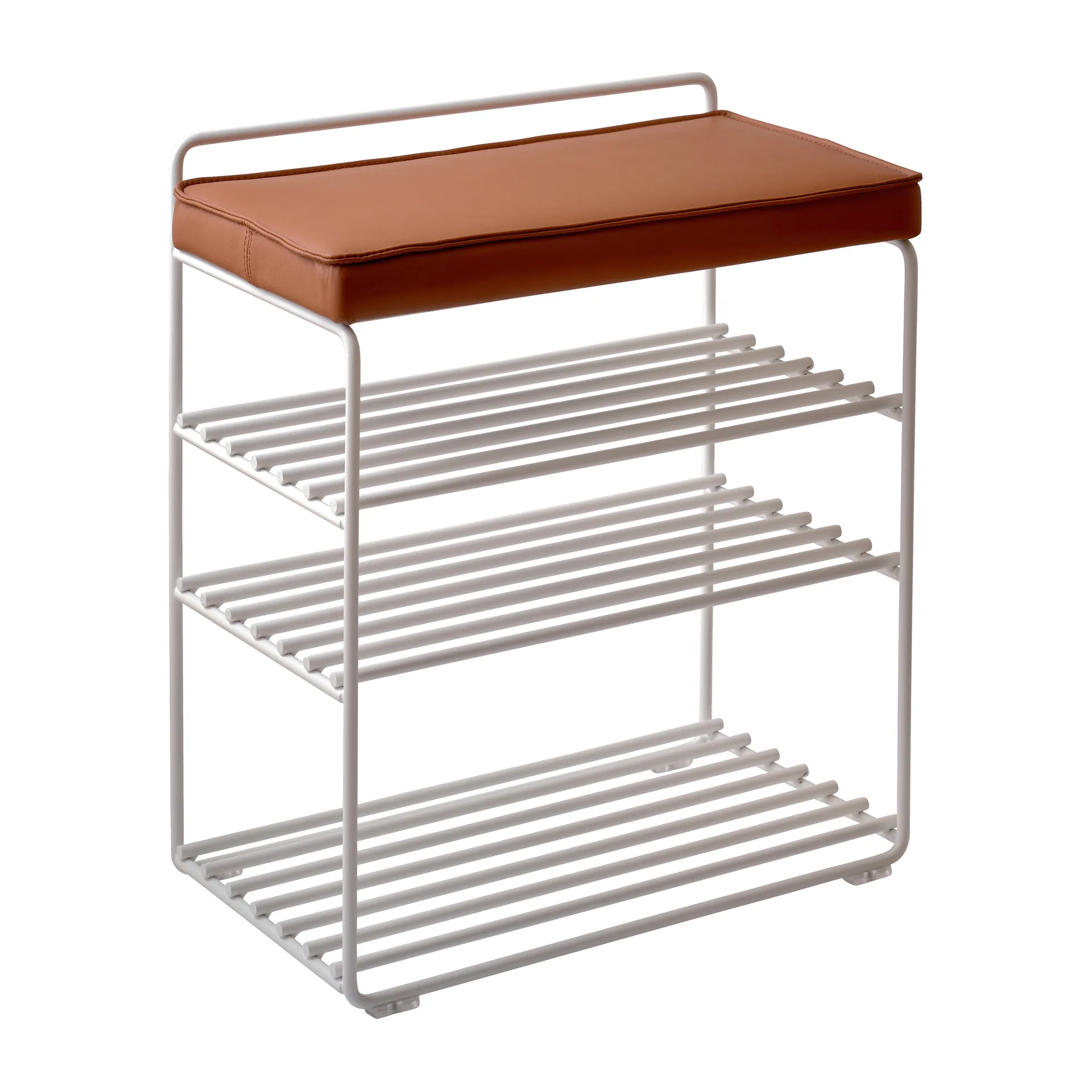 Lower East Seat shelf-stool 50x28x58 cm, White-cognac leather Maze